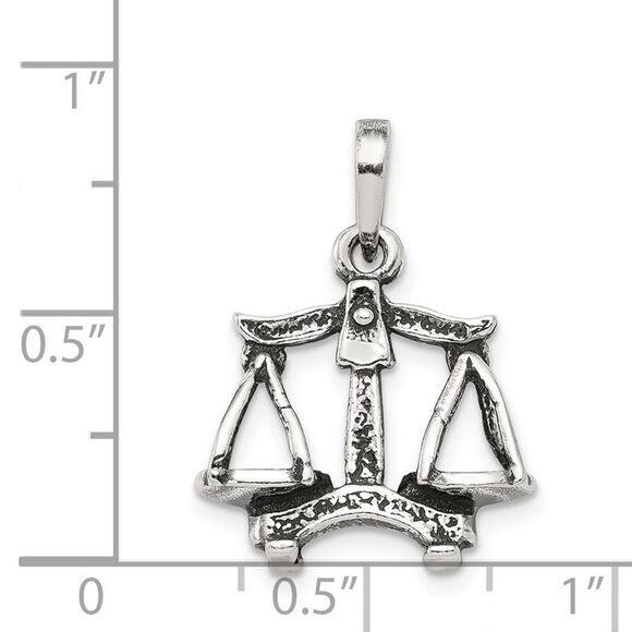 Sterling Silver Libra the Scale Zodiac 3D Antiqued Pendant - Picture 5 of 6